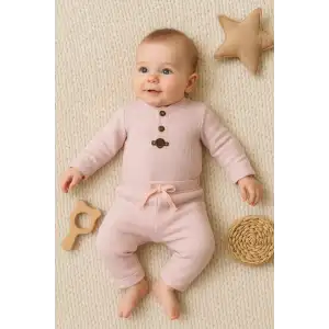 Waffle Çıtlı Düğmeli 2li Mevsimlik Takım