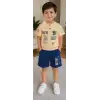 2/5 Yaş Düğme Detaylı Baskılı Çocuk Takımı