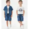 6/10 Yaş Denim Gömlek Şortlu 3lü Çocuk Takımı