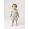 6/24 Ay Düğme Detaylı Müslin Kumaş Bebek Takımı