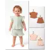 6/24 Ay Düğme Detaylı Müslin Kumaş Bebek Takımı
