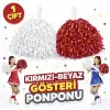 AsilTech 1 Çift Kırmızı - Beyaz Okul Gösteri Ponponları - Ekstra Dolgun