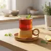 AsilTech 12 Parça Çay Seti - Bambu Bardak Altığı - Çift Cidarlı Cam - 150 ml