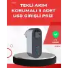 AsilTech 2500W Güç Destekli Akım Korumalı Priz – 3 USB Çıkışlı