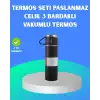 AsilTech 304 Çelik Termos Seti | 2 Bardaklı, 500 ml, Uzun Süre Isı Koruma