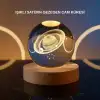AsilTech 3D Satürn Gravürlü Kristal Küre Dekoratif LED Işıklı Gece Lambası