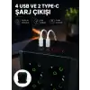 AsilTech 8li Dikey Çoklu Priz 4 USB 2 Type-C Akım Korumalı Anahtarlı Priz
