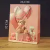 AsilTech Ayıcık Desenli Pembe Büyük Boy Karton Hediye Çantası