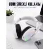 AsilTech Beyaz Bluetooth 5.0 Mikrofonlu Kablosuz Kulak Üstü Kulaklık RGB Işıklı Type-C Şarjlı