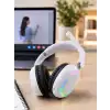 AsilTech Beyaz Bluetooth 5.0 Mikrofonlu Kablosuz Kulak Üstü Kulaklık RGB Işıklı Type-C Şarjlı