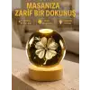 AsilTech Bitki Temalı LED Işıklı Cam Küre Ahşap Standlı Modern Gece Lambası