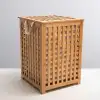 AsilTech Büyük Boy Ahşap Bambu Kirli Sepeti 45x45x62