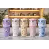 AsilTech Çiçek Desenli 900 ml Taşıma Kulplu Paslanmaz Çelik Termos Mug Bardak