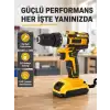 AsilTech Çift Bataryalı Darbeli Şarjlı Matkap Seti – Metal Dişli, 24 Parça Aksesuar ve LED Işıklı
