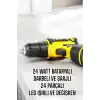 AsilTech Çift Bataryalı Metal Dişli Darbeli Şarjlı Matkap Seti 24W Güç ve 24 Parça Aksesuar