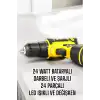 AsilTech Çift Bataryalı Metal Dişli Darbeli Şarjlı Matkap Seti 24W Güç ve 24 Parça Aksesuar