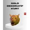 AsilTech Gold Renk 3D Kurt Başı Duvar Dekoru