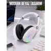 AsilTech Kablosuz Bluetooth Mikrofonlu Beyaz Kulaklık  RGB Işıklı