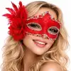 AsilTech Kırmızı Tüylü Venedik Lüks Balo Maskesi