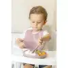 AsilTech Pembe 3’lü Silikon Yemek Seti – Önlük + Diş Kaşıyıcılı Kaşık + Vakumlu Tabak