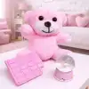 AsilTech Pembe Peluş Ayıcık, Kar Küresi Ve Pembe Çikolata Not Defteri Hediye Seti