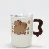 AsilTech Sevimli Capybara Figürlü Kapaklı Porselen Kupa Bardak