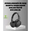 AsilTech Siyah Kablosuz Bluetooth Kulaklık 300 mAh Hızlı Şarj Katlanabilir Pedli