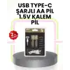 AsilTech Tekrar Şarj Edilebilir AA USB Type-C Pil | 1000+ Döngü | 1.5V Sabit Voltaj