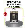 AsilTech Tekrar Şarj Edilebilir AA USB Type-C Pil | 1000+ Döngü | 1.5V Sabit Voltaj