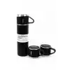 AsilTech Termos Paslanmaz Çelik Termos Siyah Renk 3 Bardaklı Termos Seti