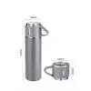 AsilTech Termos Seti Paslanmaz Çelik 3 Bardaklı Vakumlu Termos Set 500 Ml 12 Saate Kadar Isı Koruma