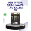 AsilTech Type-C USB ile Hızlı Şarj Edilebilir AA Kalem Pil | 1.5V Lityum | Çiftli Paket