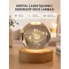 AsilTech USB Bağlantılı Işıklı Kristal Küre Modern Ahşap Tabanlı Dekor