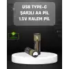 AsilTech USB Type-C Girişli Şarjlı AA Lityum Pil | 1.5V Sabit Çıkış | 3200mWh (2li Paket)