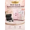 AsilTech Wireless Şarjlı Pembe Akıllı Saat ve Kablosuz Bluetooth Kulaklık Dokunmatik Kontrol