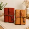 AsilTech Yaprak Desenli Retro Deri Defter - Vintage Ajanda