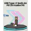 AsilTech Yüksek Performanslı AA USB Şarjlı Lityum Pil | 1.5V Sabit Güç | 2’li Paket