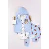 Bear Nakışlı Yelekli 3lü Erkek Bebek Takımı