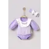 Çiçek Nakışlı Tüllü Bandanalı Kız Bebek Romper