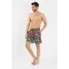 Erkek Desenli Fermuar Cepli Deniz Şortu Siyah