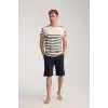 Erkek Krem Sıfır Yaka Kısa Kol Şortlu Pijama Takımı