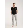 Erkek Siyah Düğmeli Yaka Kısa Kol Pijama Takımı