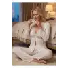 Giyim Dantel Detaylı Ekru Lüks Pijama Takımı