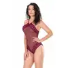 Giyim Dantel İşlemeli Bordo File Tül Bodysuit