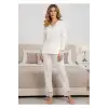 Giyim Ekru Penye Pijama Takımı - 1567