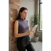 Giyim Kadın Antrasit Gri Kolsuz Balıkçı Yaka Basic Bluz Esnek Şık Üst Giyim