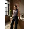 Giyim Kadın Antrasit Gri Kolsuz Balıkçı Yaka Basic Bluz Esnek Şık Üst Giyim