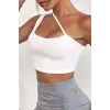 Giyim Kadın Beyaz Modern Fit Tek Omuzlu Çapraz Askılı Crop Top Büstiyer