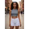 Giyim Kadın Gri Modern Fit Çapraz Bağlamalı Crop Top Büstiyer