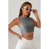 Giyim Kadın Gri Modern Fit Çapraz Bağlamalı Crop Top Büstiyer